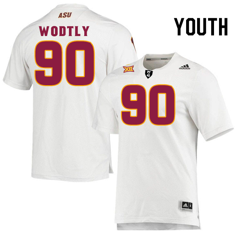 Youth #90 Justin Wodtly Arizona State Sun Devils College Football Jerseys Stitched-White